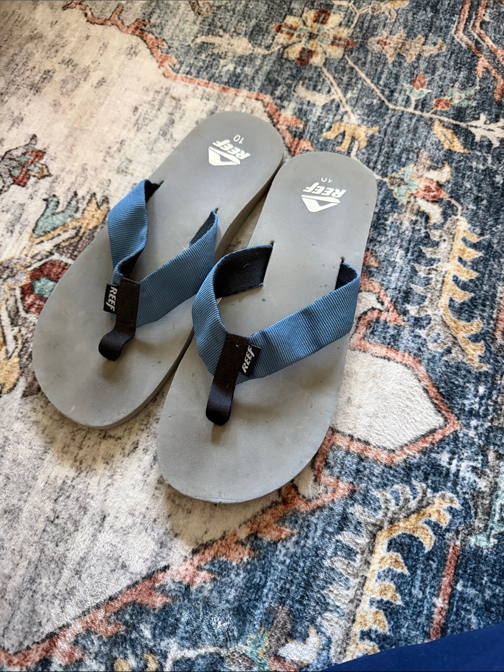 Reef Men’s Flip Flops with Blue Straps and Gray Footbed